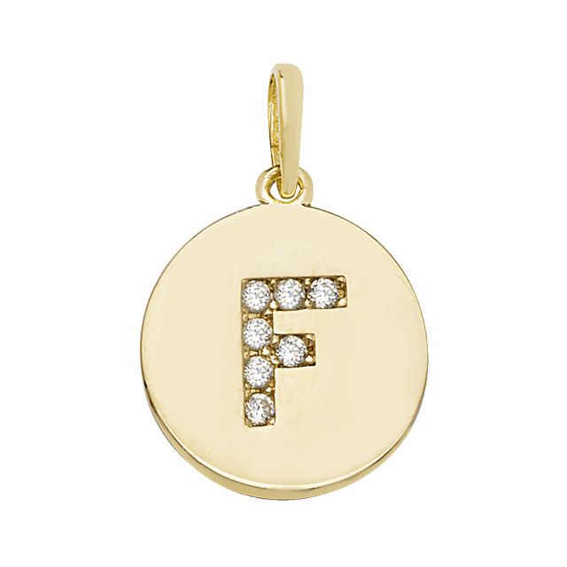 Buy Boys 9ct Gold 12mm Cubic Zirconia Round Disc Initial F Pendant by World of Jewellery