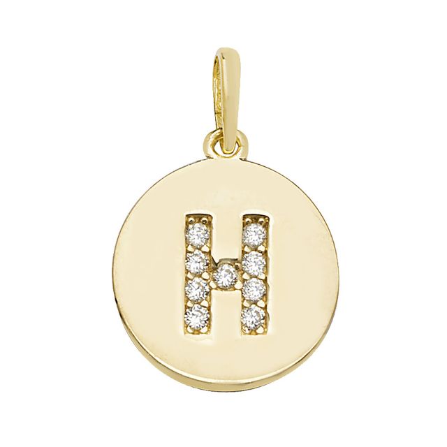 Buy Boys 9ct Gold 12mm Cubic Zirconia Round Disc Initial H Pendant by World of Jewellery