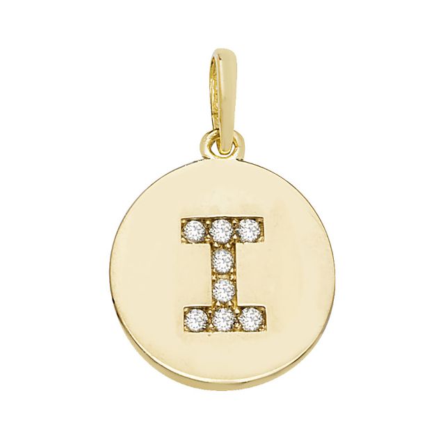 Buy 9ct Gold 12mm Cubic Zirconia Round Disc Initial I Pendant by World of Jewellery