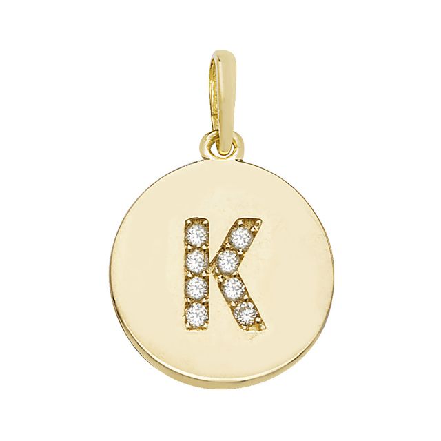 Buy Boys 9ct Gold 12mm Cubic Zirconia Round Disc Initial K Pendant by World of Jewellery