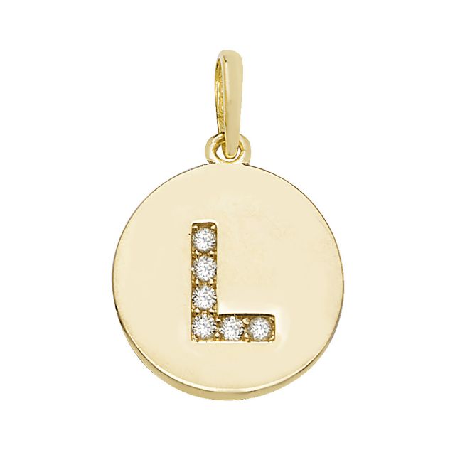 Buy Girls 9ct Gold 12mm Cubic Zirconia Round Disc Initial L Pendant by World of Jewellery
