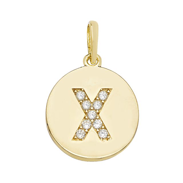 Buy Girls 9ct Gold 12mm Cubic Zirconia Round Disc Initial X Pendant by World of Jewellery