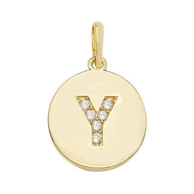 Buy Girls 9ct Gold 12mm Cubic Zirconia Round Disc Initial Y Pendant by World of Jewellery