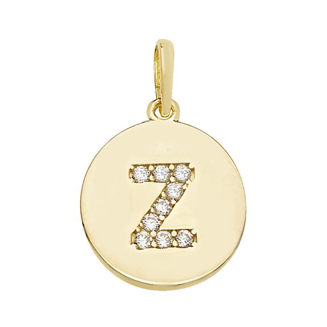 Buy Mens 9ct Gold 12mm Cubic Zirconia Round Disc Initial Z Pendant by World of Jewellery