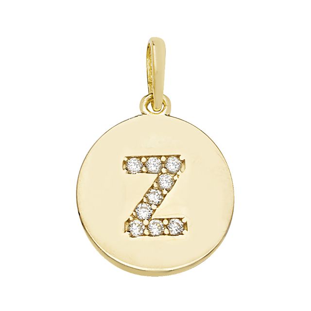 Buy 9ct Gold 12mm Cubic Zirconia Round Disc Initial Z Pendant by World of Jewellery