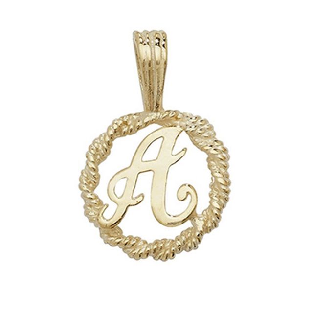 Buy Mens 9ct Gold 14mm Round Rope Edge Initial A Pendant by World of Jewellery