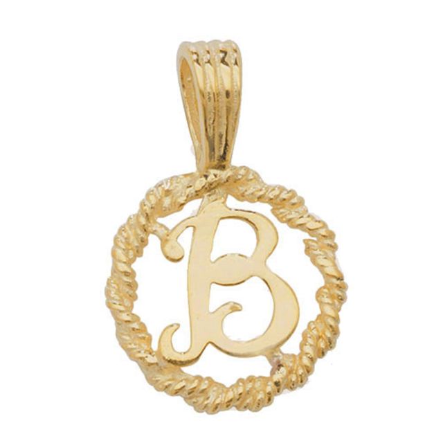 Buy Mens 9ct Gold 14mm Round Rope Edge Initial B Pendant by World of Jewellery