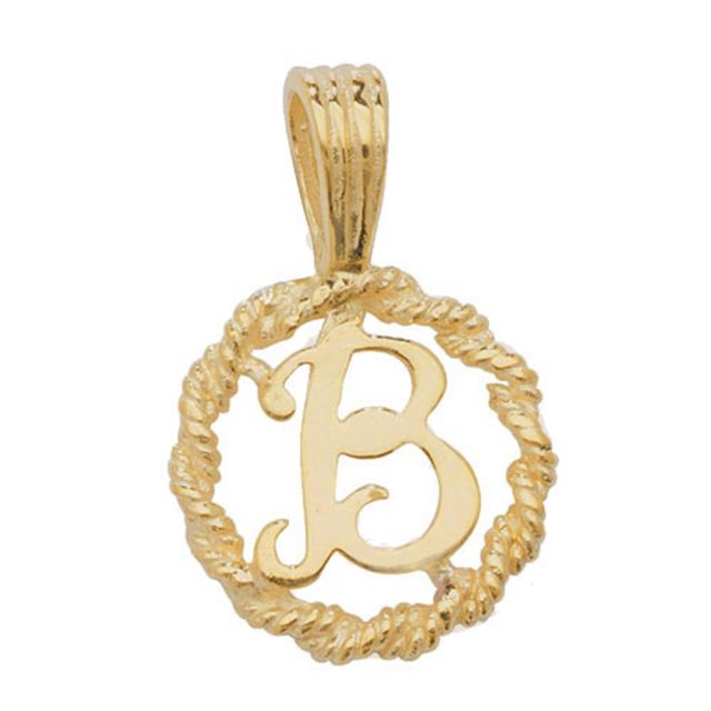 Buy 9ct Gold 14mm Round Rope Edge Initial B Pendant by World of Jewellery