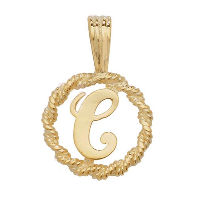 Buy Mens 9ct Gold 14mm Round Rope Edge Initial C Pendant by World of Jewellery