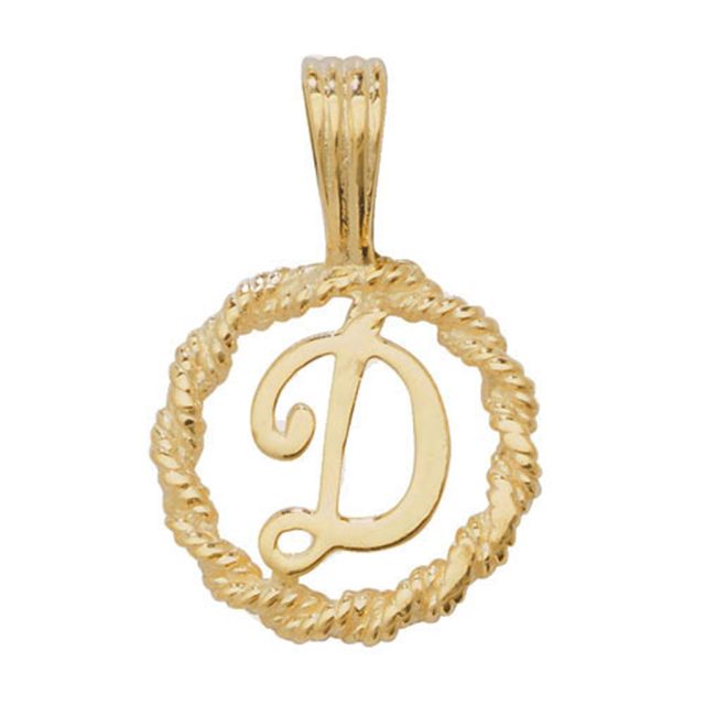 Buy 9ct Gold 14mm Round Rope Edge Initial D Pendant by World of Jewellery