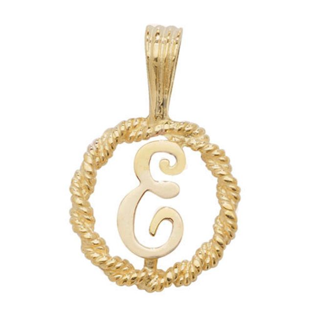 Buy Mens 9ct Gold 14mm Round Rope Edge Initial E Pendant by World of Jewellery