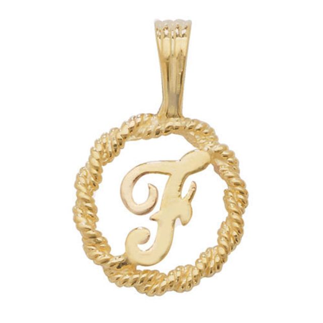 Buy Mens 9ct Gold 14mm Round Rope Edge Initial F Pendant by World of Jewellery