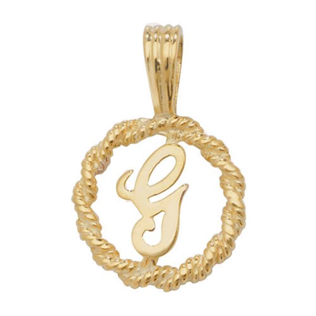 Buy 9ct Gold 14mm Round Rope Edge Initial G Pendant by World of Jewellery