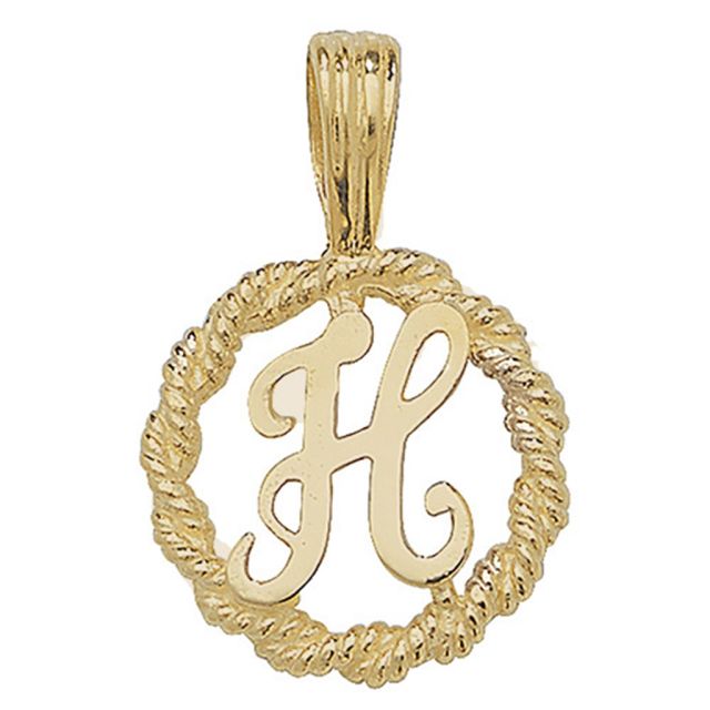 Buy Mens 9ct Gold 14mm Round Rope Edge Initial H Pendant by World of Jewellery