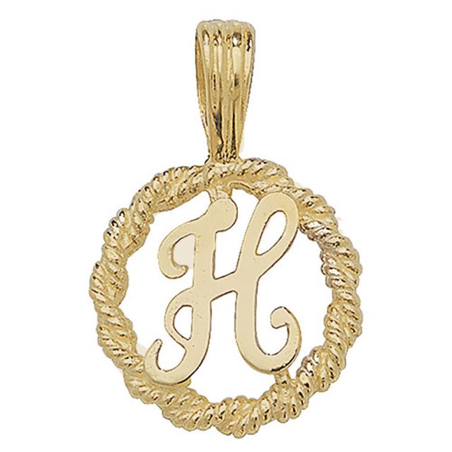 Buy 9ct Gold 14mm Round Rope Edge Initial H Pendant by World of Jewellery