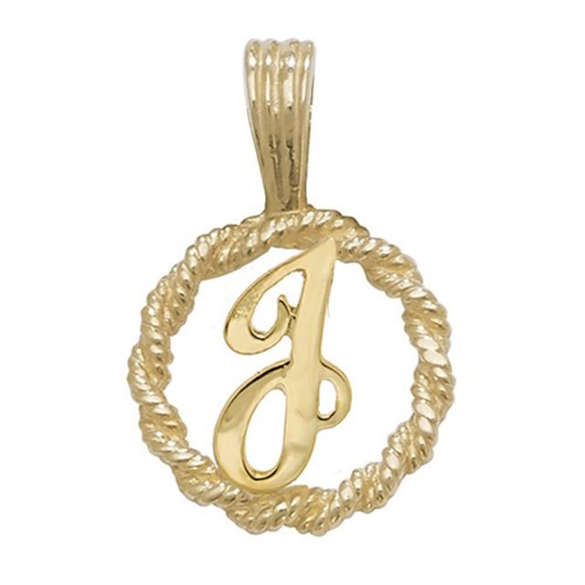 Buy Mens 9ct Gold 14mm Round Rope Edge Initial J Pendant by World of Jewellery
