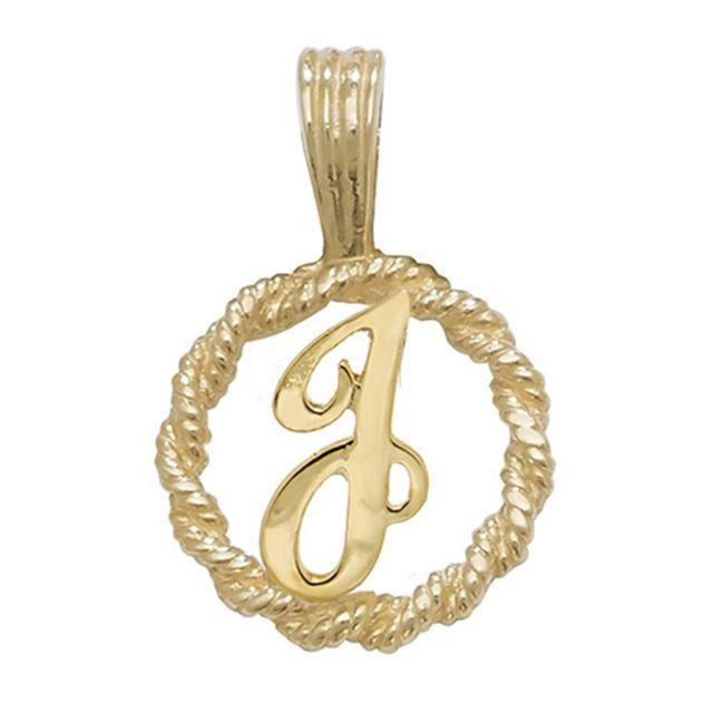 Buy 9ct Gold 14mm Round Rope Edge Initial J Pendant by World of Jewellery