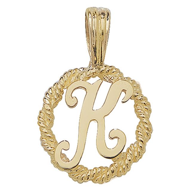 Buy Mens 9ct Gold 14mm Round Rope Edge Initial K Pendant by World of Jewellery