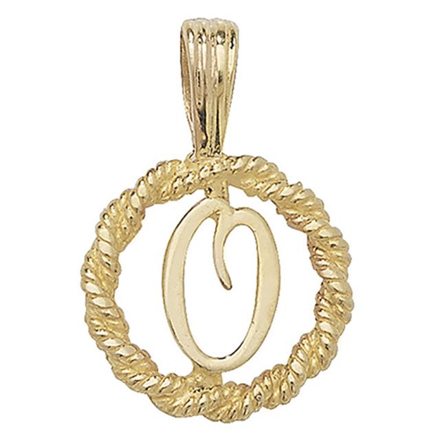 Buy 9ct Gold 14mm Round Rope Edge Initial O Pendant by World of Jewellery