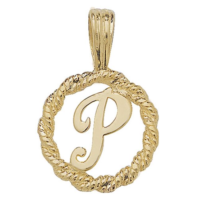 Buy Mens 9ct Gold 14mm Round Rope Edge Initial P Pendant by World of Jewellery