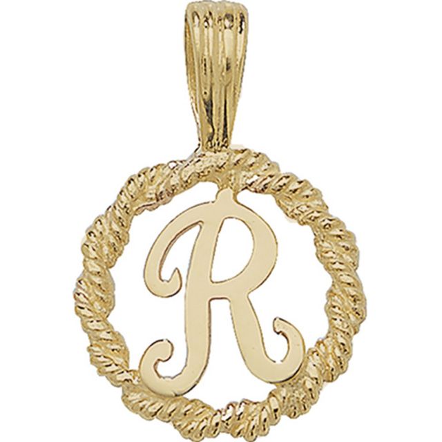 Buy Mens 9ct Gold 14mm Round Rope Edge Initial R Pendant by World of Jewellery