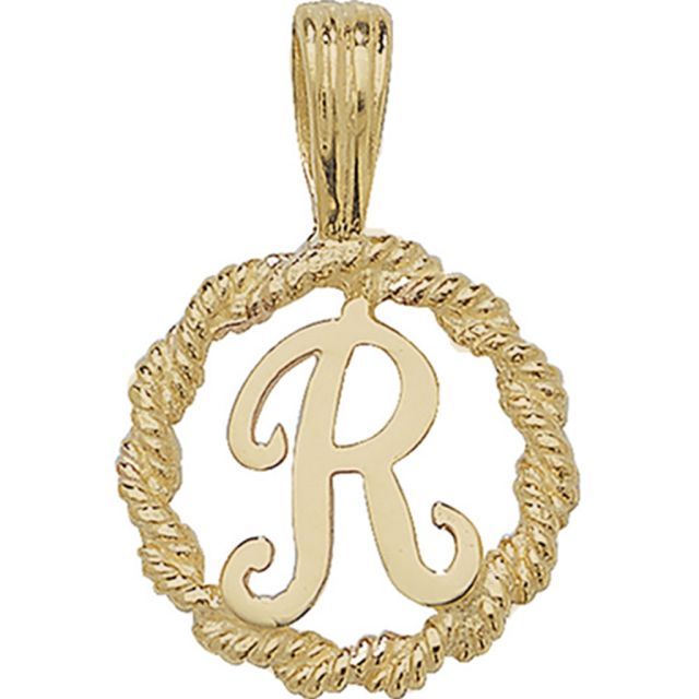 Buy 9ct Gold 14mm Round Rope Edge Initial R Pendant by World of Jewellery