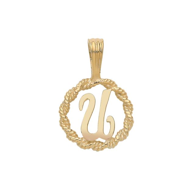 Buy Mens 9ct Gold 14mm Round Rope Edge Initial U Pendant by World of Jewellery