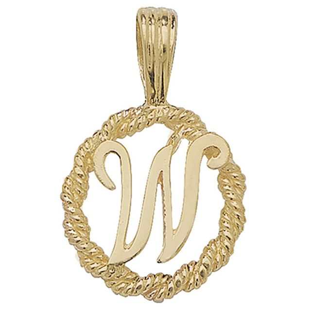 Buy 9ct Gold 14mm Round Rope Edge Initial W Pendant by World of Jewellery