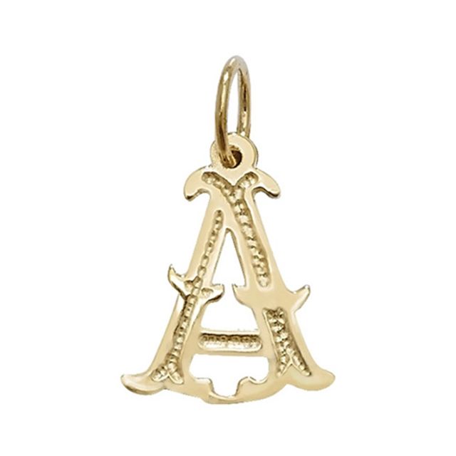 Buy Girls 9ct Gold 14mm Gothic Initial A Pendant by World of Jewellery