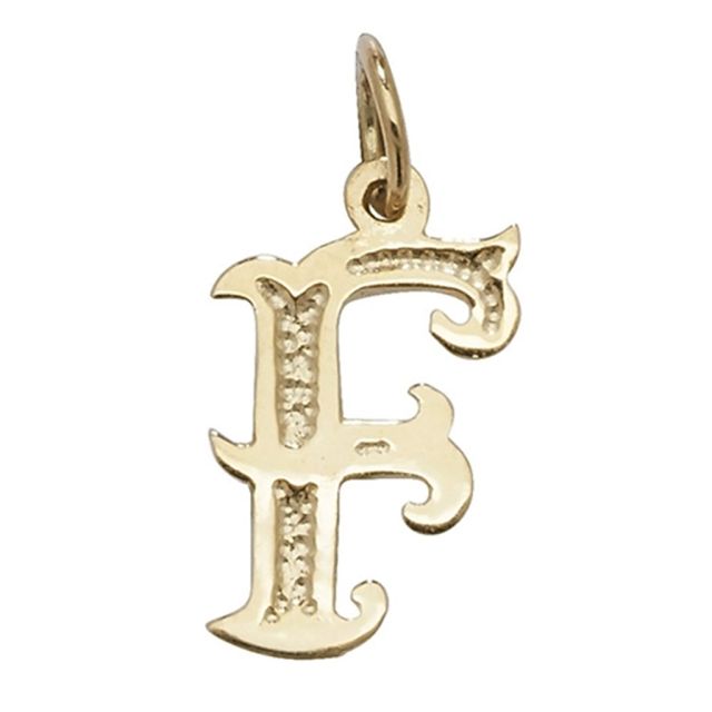 Buy Girls 9ct Gold 14mm Gothic Initial F Pendant by World of Jewellery