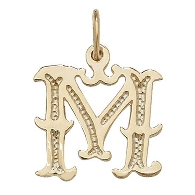 Buy Girls 9ct Gold 14mm Gothic Initial M Pendant by World of Jewellery