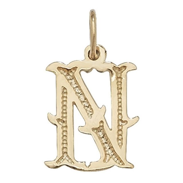 Buy Girls 9ct Gold 14mm Gothic Initial N Pendant by World of Jewellery