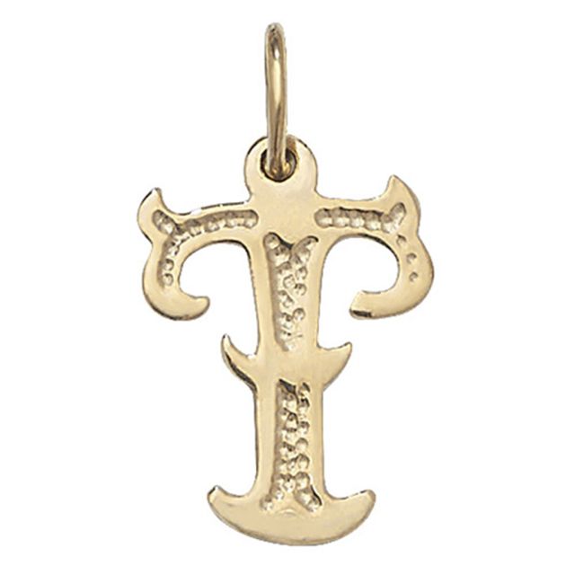 Buy Boys 9ct Gold 14mm Gothic Initial T Pendant by World of Jewellery
