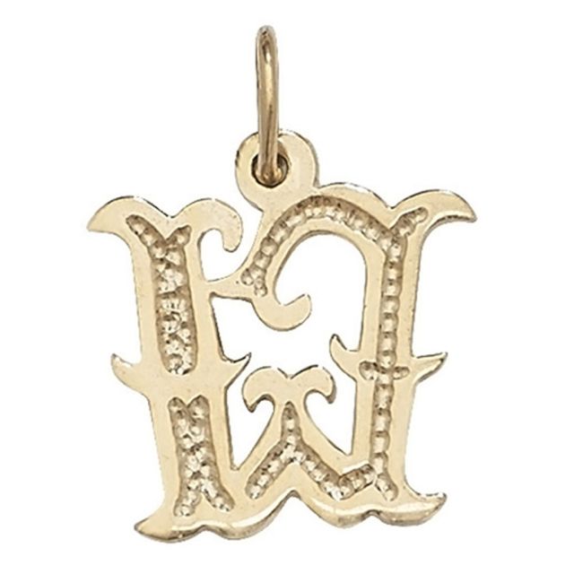 Buy Boys 9ct Gold 14mm Gothic Initial W Pendant by World of Jewellery