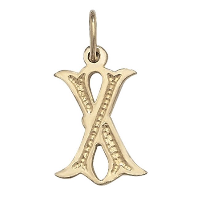 Buy Mens 9ct Gold 14mm Gothic Initial X Pendant by World of Jewellery