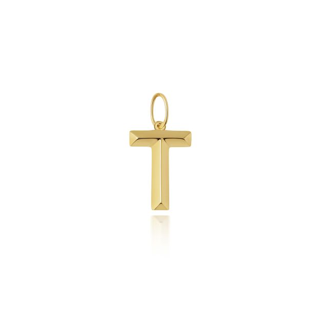 Buy Boys 9ct Gold 14mm Plain Initial T Pendant by World of Jewellery
