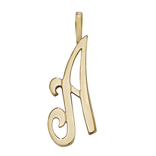 Buy Boys 9ct Gold 21mm Plain Polished Script Initial A Pendant by World of Jewellery