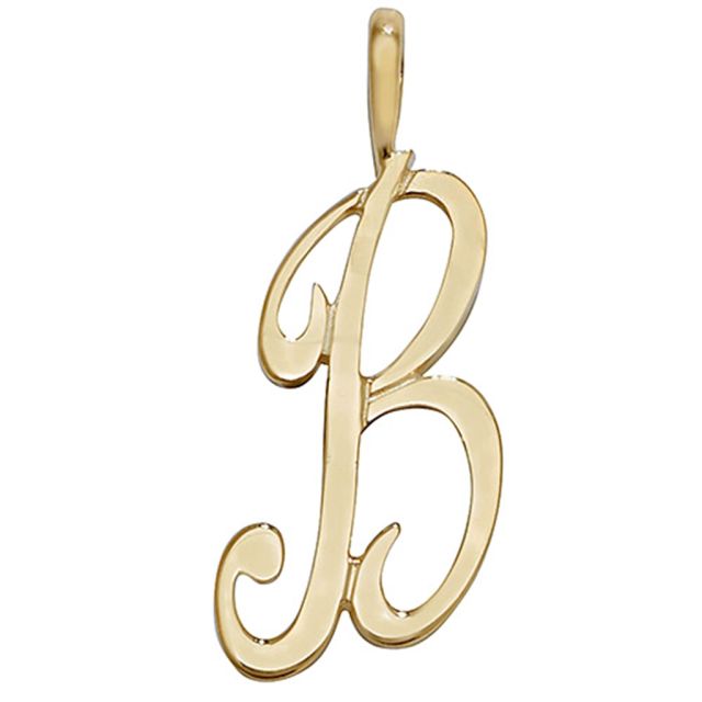 Buy Girls 9ct Gold 21mm Plain Polished Script Initial B Pendant by World of Jewellery