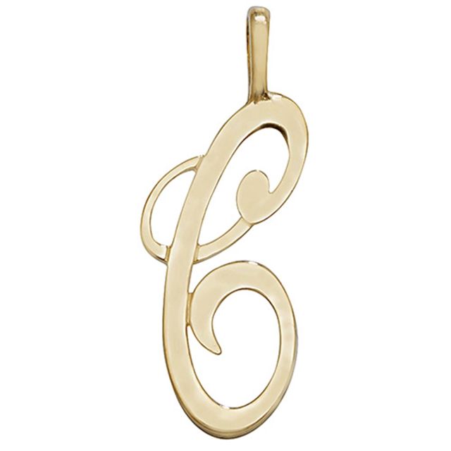 Buy Girls 9ct Gold 21mm Plain Polished Script Initial C Pendant by World of Jewellery