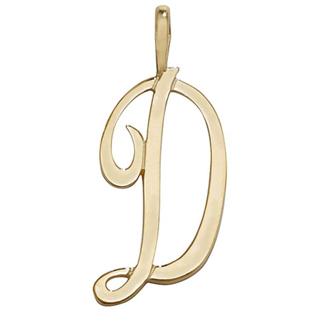 Buy Girls 9ct Gold 21mm Plain Polished Script Initial D Pendant by World of Jewellery