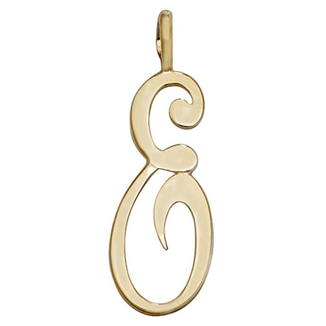 Buy Girls 9ct Gold 21mm Plain Polished Script Initial E Pendant by World of Jewellery