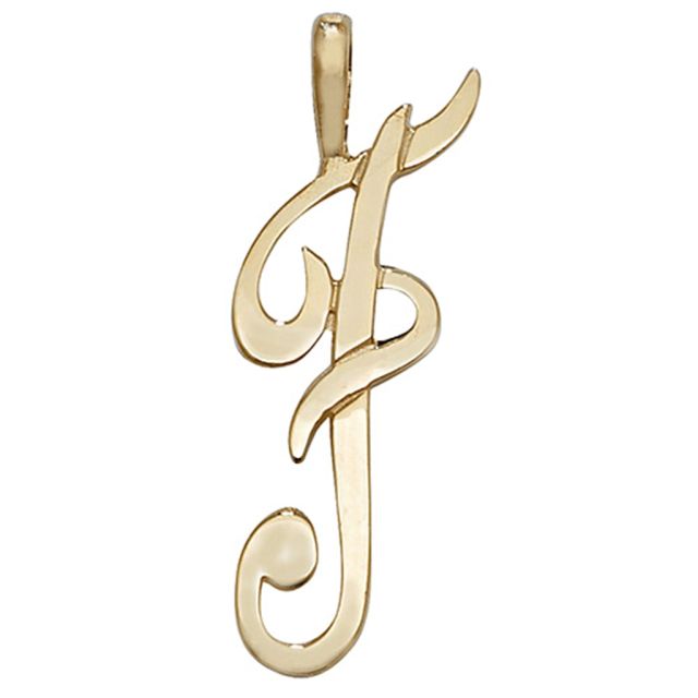Buy Boys 9ct Gold 21mm Plain Polished Script Initial F Pendant by World of Jewellery