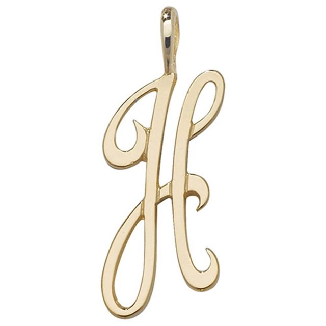 Buy Girls 9ct Gold 21mm Plain Polished Script Initial H Pendant by World of Jewellery