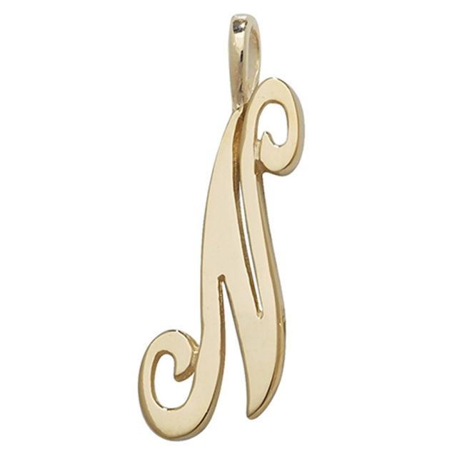 Buy Girls 9ct Gold 21mm Plain Polished Script Initial N Pendant by World of Jewellery