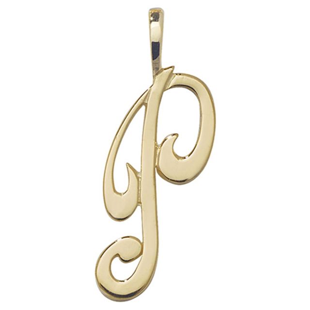 Buy Boys 9ct Gold 21mm Plain Polished Script Initial P Pendant by World of Jewellery