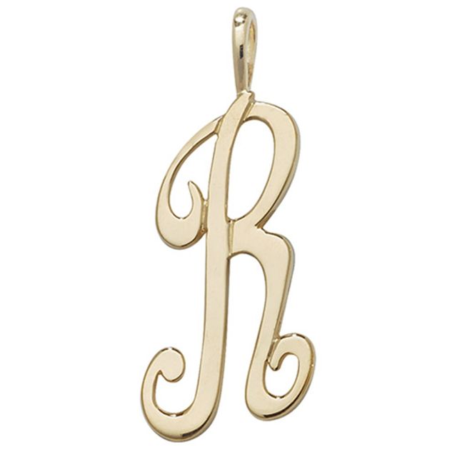 Buy Boys 9ct Gold 21mm Plain Polished Script Initial R Pendant by World of Jewellery
