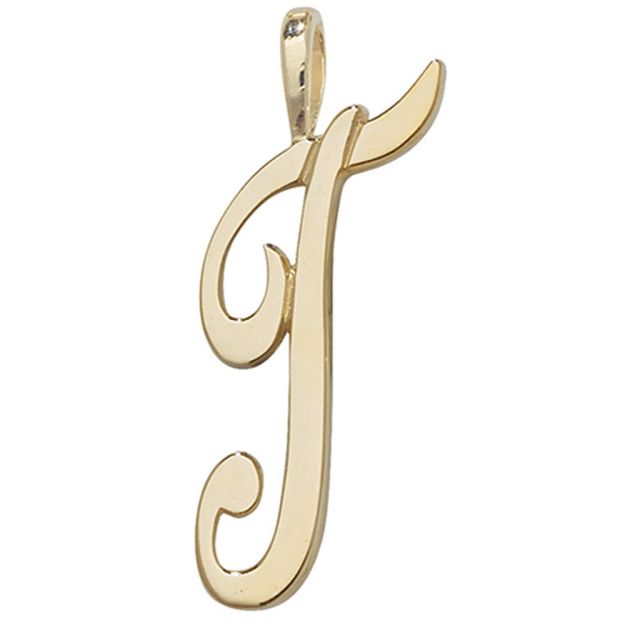 Buy Girls 9ct Gold 21mm Plain Polished Script Initial T Pendant by World of Jewellery