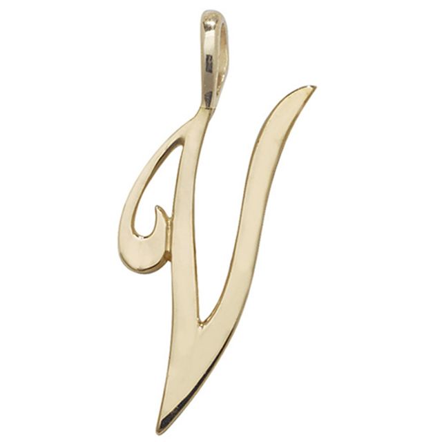 Buy Boys 9ct Gold 21mm Plain Polished Script Initial V Pendant by World of Jewellery