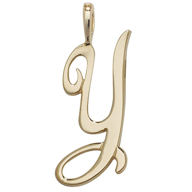 Buy Girls 9ct Gold 21mm Plain Polished Script Initial Y Pendant by World of Jewellery