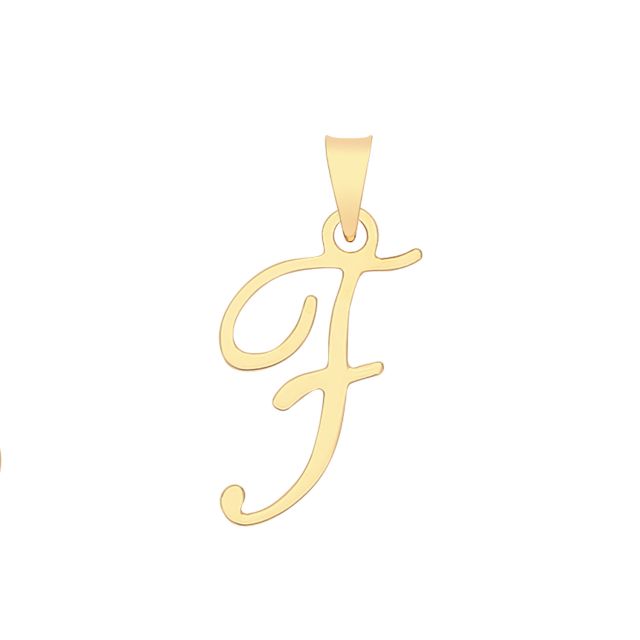 Buy 9ct Gold 19mm Plain Script Initial F Pendant by World of Jewellery